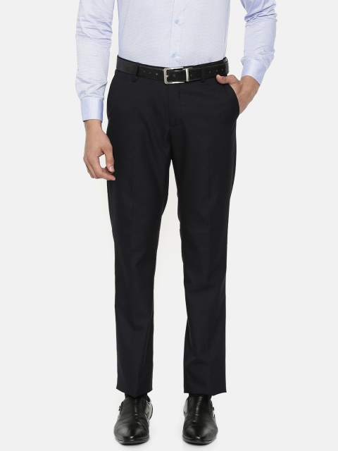 

U.S. Polo Assn. Men Navy Blue Tailored Fit Self Design Formal Trousers