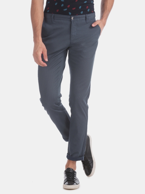 

U.S. Polo Assn. Men Grey Slim Fit Self Design Regular Trousers
