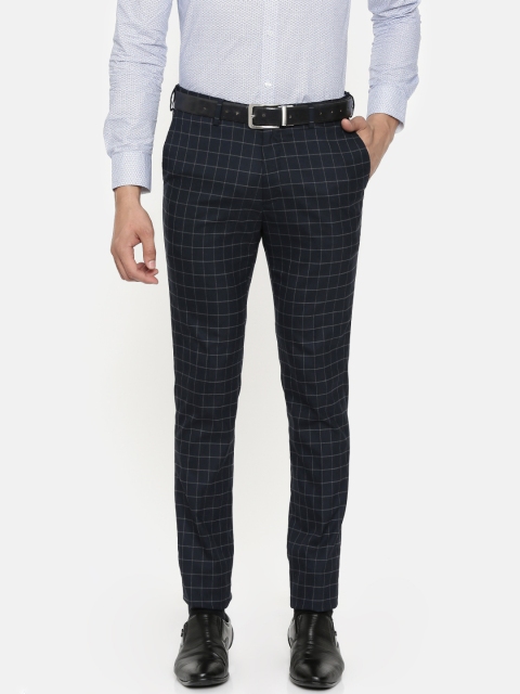 

U.S. Polo Assn. Men Navy Blue & Charcoal Grey Super Slim Fit Checked Formal Trousers