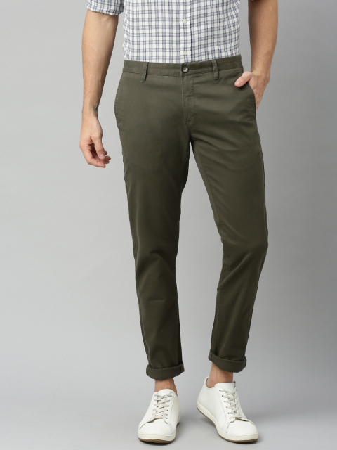 

U.S. Polo Assn. Men Olive Green Slim Fit Solid Regular Trousers