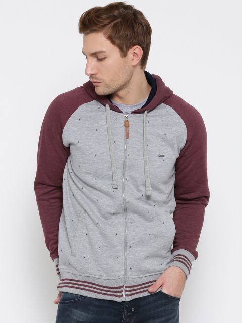 

Locomotive Grey Melange Printed Hooded Sweatshirt