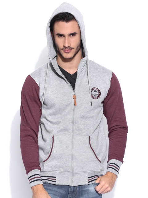 

Locomotive Grey Melange & Maroon Hooded Sweatshirt