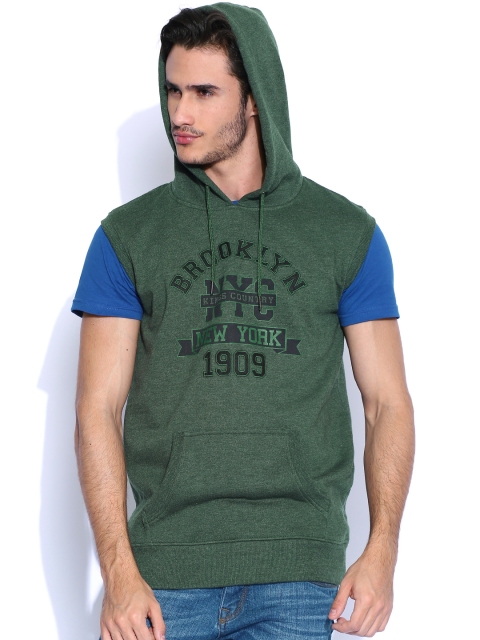 

Locomotive Green Printed Hooded Sleeveless Sweatshirt