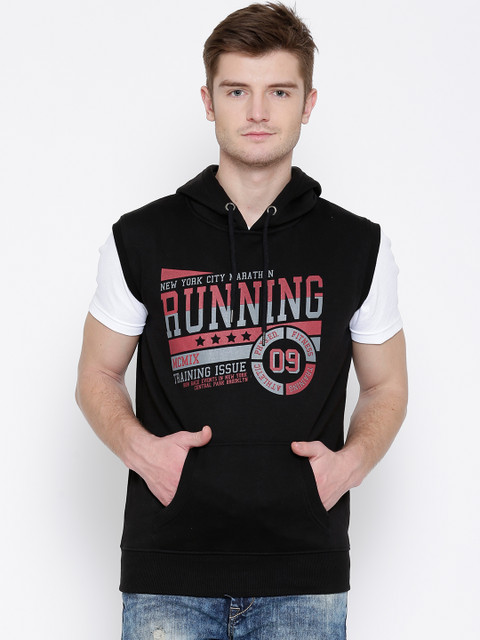 

Locomotive Black Printed Hooded Sleeveless Sweatshirt