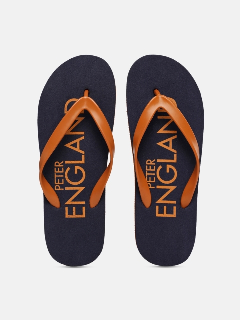 

Peter England Men Orange & Navy Blue Printed Thong Flip-Flops