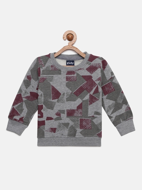 

Little Kangaroos Boys Grey & Maroon Printed Sweatshirt