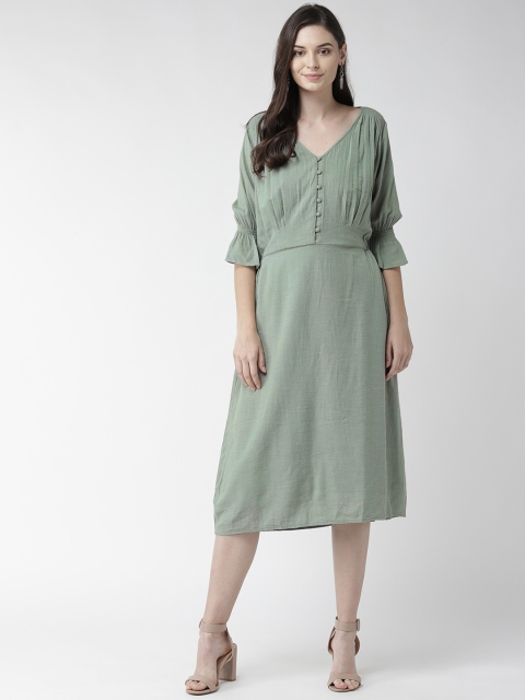 

SCOUP Women Solid Green A-Line Dress