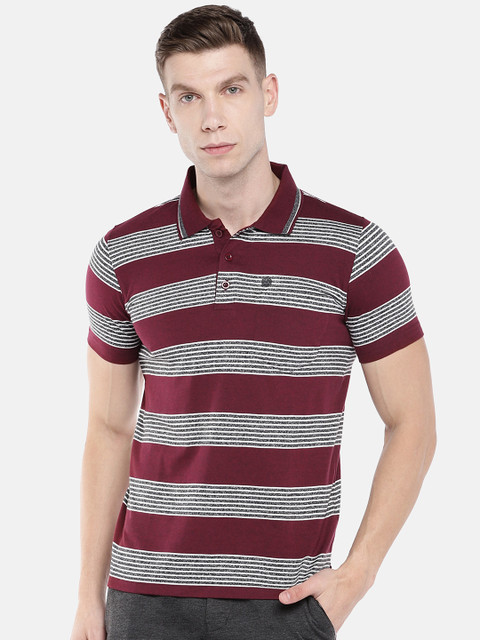 

Sweet Dreams Men Maroon & White Striped Polo Collar T-shirt