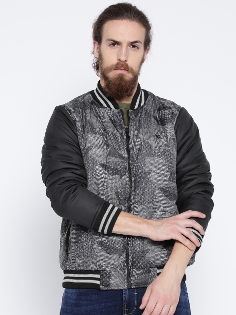 

SPYKAR Black & Off-White Printed Bomber Jacket