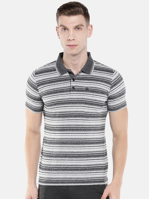 

Sweet Dreams Men Grey & White Striped Polo Collar T-shirt