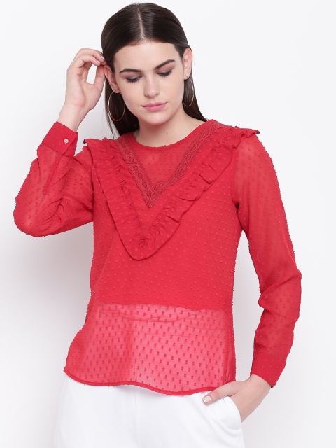 

DODO & MOA Women Red Dobby Weave Self Design Top