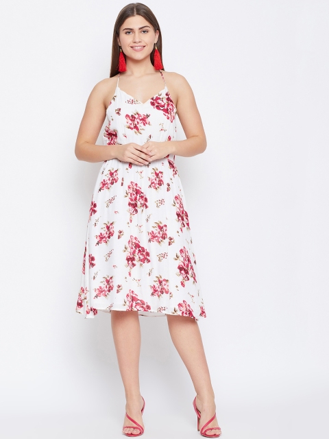 

DODO & MOA Women White & Pink Printed A-Line Dress