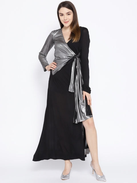 

DODO & MOA Women Black & Silver Colourblocked Maxi Dress