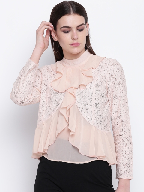 

DODO & MOA Women Peach-Coloured Lace Victorian Style Top
