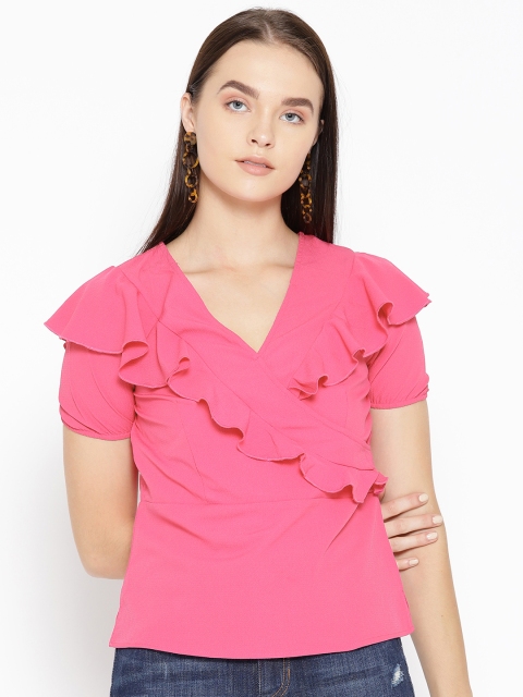 

DODO & MOA Women Pink Solid Wrap Top