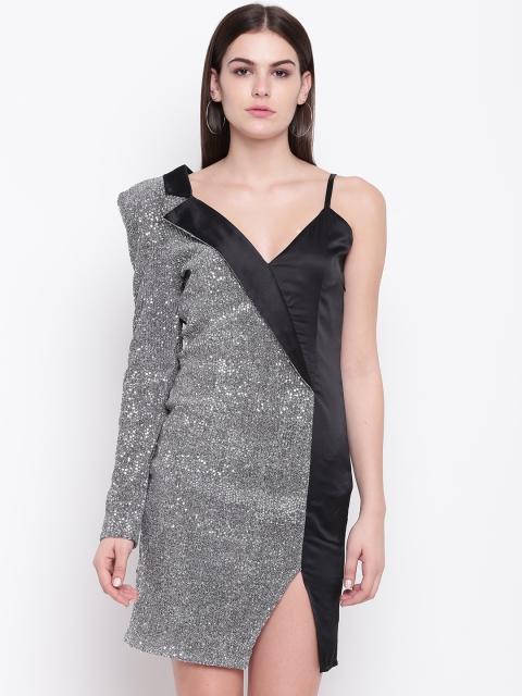 

DODO & MOA Women Black & Silver Embellished Sheath Dress