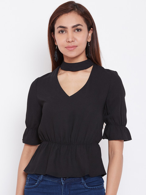 

DODO & MOA Women Black Solid Cinched Waist Top