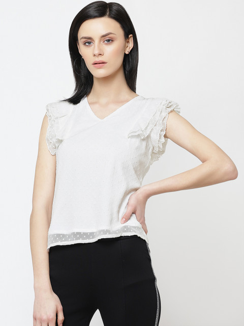 

DODO & MOA Women White Self Design Top