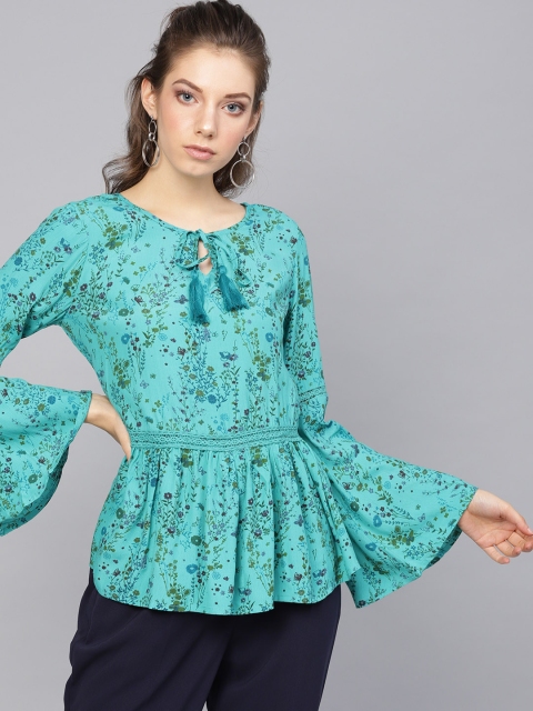 

I AM FOR YOU Women Green Printed A-Line Top