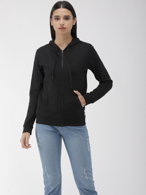 

Flying Machine Women Black Solid Hooded Front-Open Sweatshirt