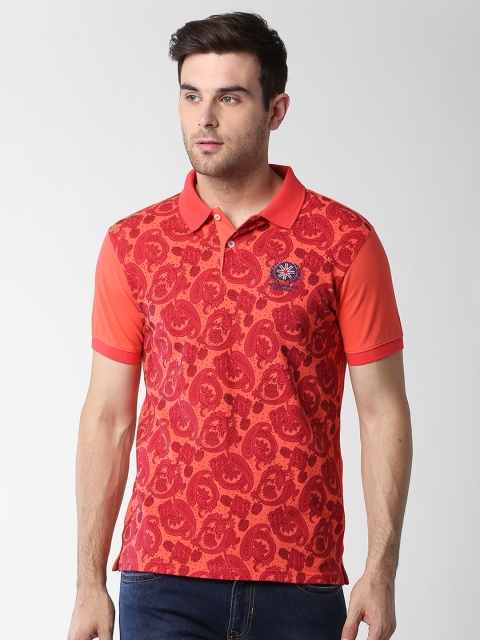 

Peter England Men Orange & Red Slim Fit Printed Polo Collar T-shirt