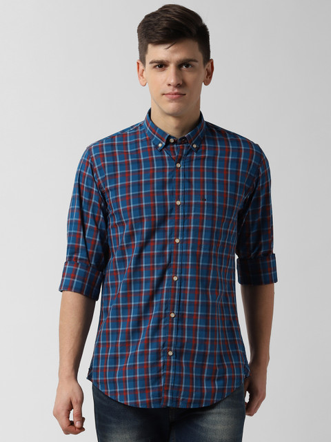

Peter England Men Blue Slim Fit Checked Casual Shirt