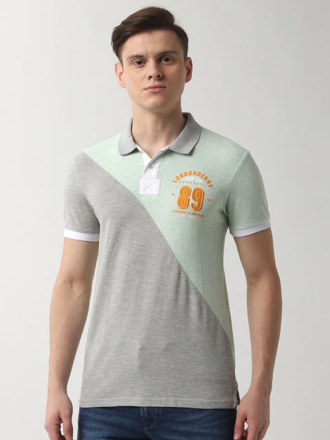 

Peter England Men Green & Grey Colourblocked Polo Collar T-shirt