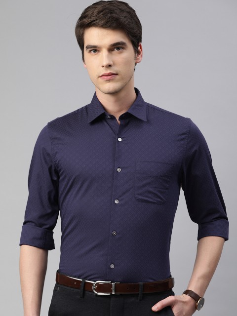 

Peter England Men Navy Blue Slim Fit Self Design Formal Shirt