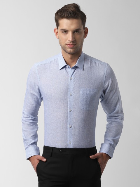 

Peter England Men Blue & White Slim Fit Printed Casual Linen Shirt