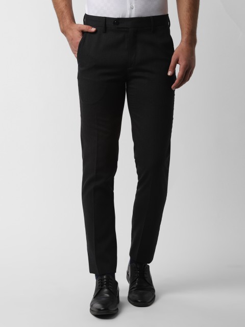 

Peter England Men Black Slim Fit Solid Regular Trousers