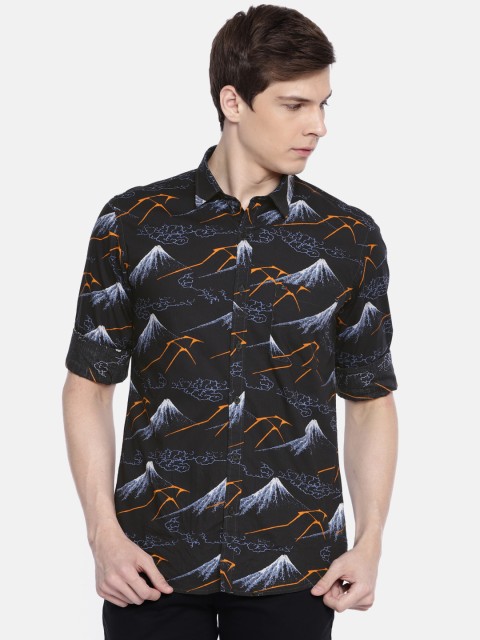 

Peter England Men Black & Orange Regular Fit Printed Casual Shirt