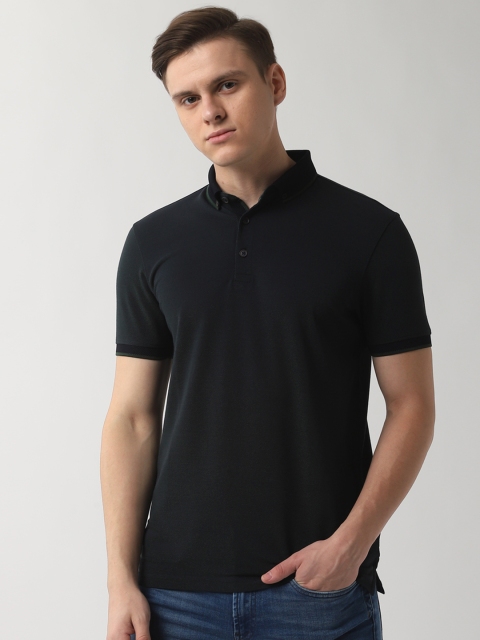 

Peter England Men Black Solid Polo Collar Slim Fit T-shirt