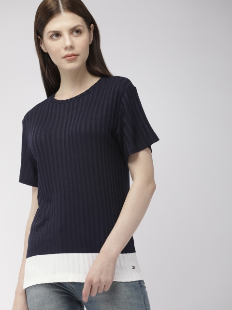 

Tommy Hilfiger Women Navy Blue Colourblocked T-shirt