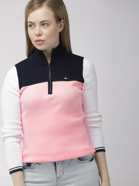 

Tommy Hilfiger Women Pink & Navy Blue Colourblocked Sweater