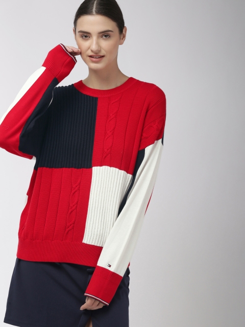 

Tommy Hilfiger Women Red & White Colourblocked Sweater