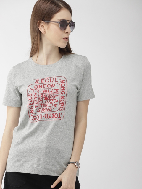 

Tommy Hilfiger Women Grey Melange Printed Round Neck T-shirt
