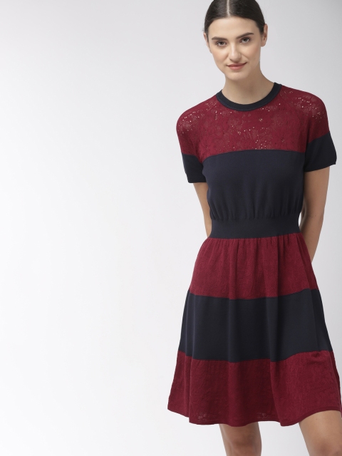 

Tommy Hilfiger Women Colourblocked Maroon A-Line Dress