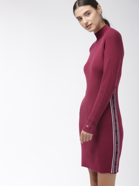 

Tommy Hilfiger Women Solid Maroon Sweater Dress