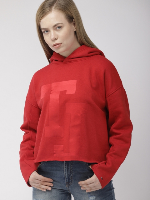 

Tommy Hilfiger Women Red Printed Hooded Sweatshirt