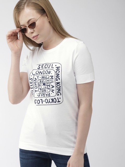 

Tommy Hilfiger Women White Printed Round Neck T-shirt
