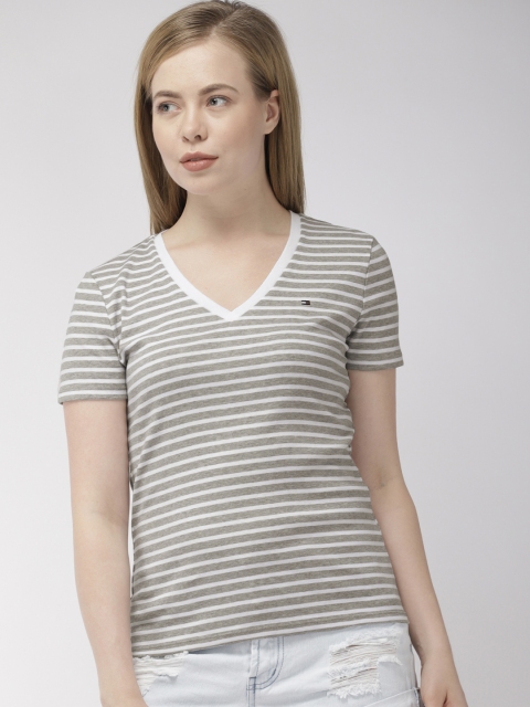 

Tommy Hilfiger Women Grey Striped T-shirt