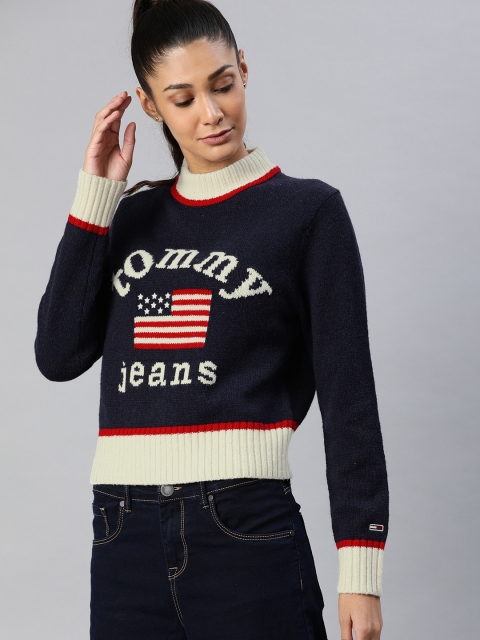 

Tommy Hilfiger Women Navy Blue Printed Pullover Sweater