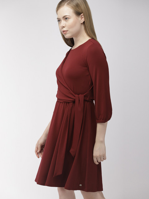 

Tommy Hilfiger Women Solid Burgundy Fit and Flare Dress