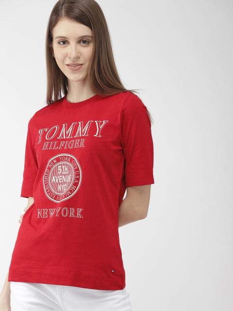 

Tommy Hilfiger Women Red & White Printed Round Neck T-shirt
