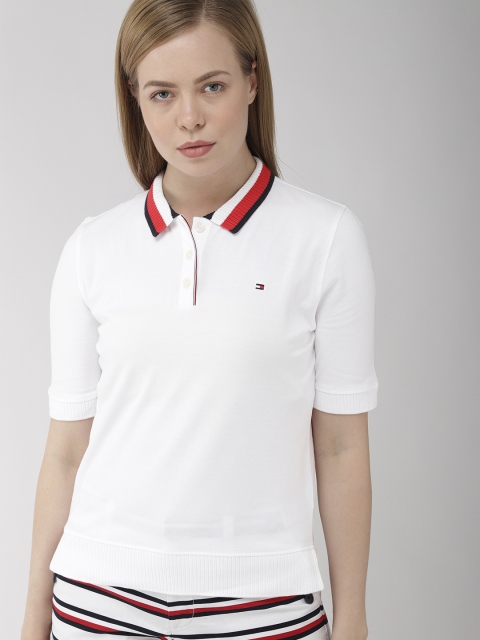 

Tommy Hilfiger Women White Solid Polo Collar T-shirt