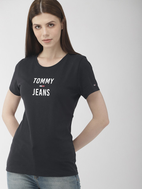 

Tommy Hilfiger Women Black Printed Round Neck T-shirt