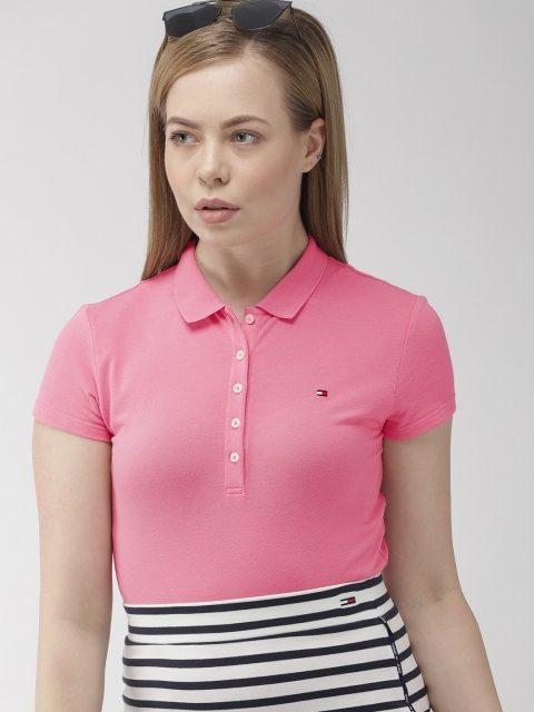 

Tommy Hilfiger Women Pink Solid Slim Fit Polo T-shirt