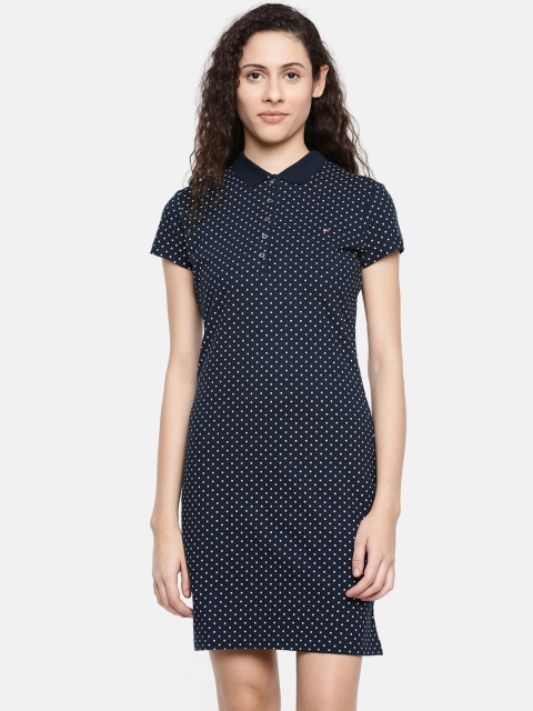 

Tommy Hilfiger Women Navy Blue & White Printed T-shirt Dress