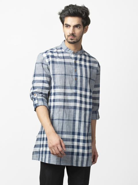 

Fabindia Men Navy Blue & Off-White Checked Straight Kurta