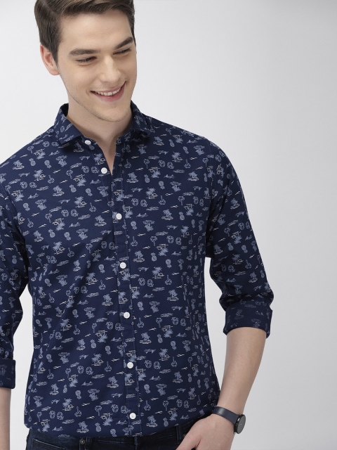 

Mast & Harbour Men Navy Blue & Grey Regular Fit Printed Casual Shirt